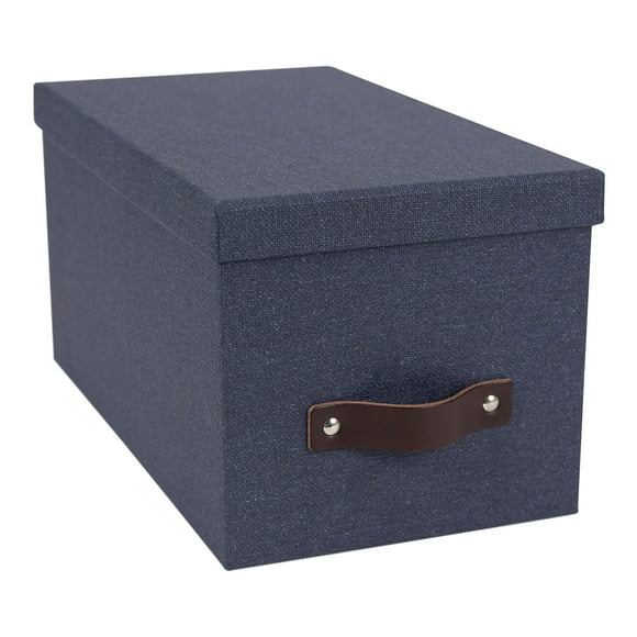 Bigso Silvia Organizational Storage Box with Leather Handle for Shelves and Stacks Easily - Durable and Decorative Storage Boxes with Lids - 5.9 in x 6.5 in x 11.6 in - Blue