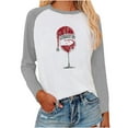 thumbnail image 1 of Yuyuzo Chandails de Noël pour Femmes Manches Longues Col Rond Chandail en Molleton Bloc de Couleur Tunique Verre de Vin Rouge, 1 of 5