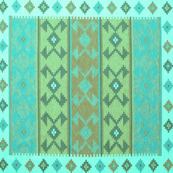 Ahgly Company Indoor Square Southwestern Turquoise Blue Country Area Rugs, 5' Square