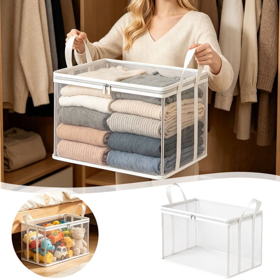 Zhuke Clear Storage Bag Set with Zipper Closure Heavy Duty Cube Storage Bin Box