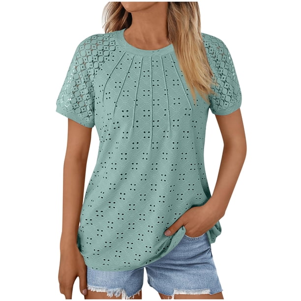 Pantalones Cortos para las Mujeres Impresión Sexy Cómodo Bolsillo de Manga Corta, Botón Top Blusa Camiseta