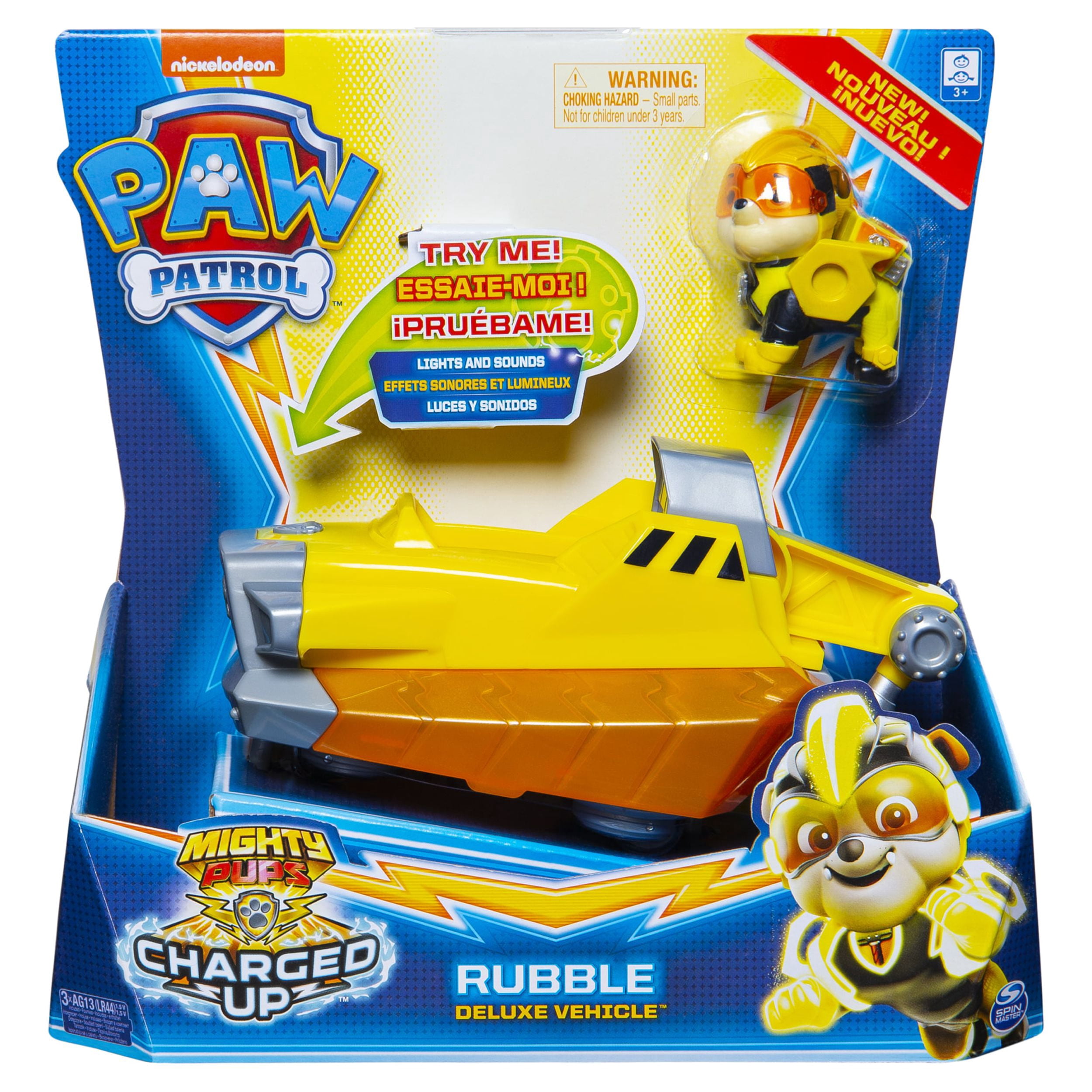 PAW Patrol, Mighty Pups Charged Up Rubble’s Deluxe Vehicle with Lights and Sounds