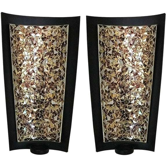 DecorShore Mosaic Wall Sconces Tealight Candle Holders - Abstract Metal Wall Art Candle Sconces Pair (Large - 15 inch)