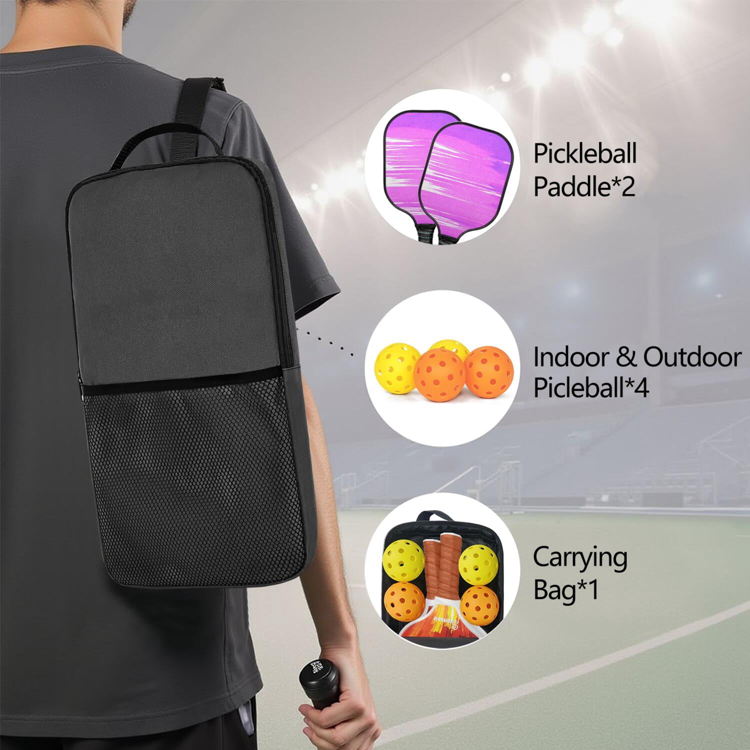 Pickleball Paddles Set Of 2, Fiberglass Surface, Fluid Smoke Aurora Art Style, 4 Balls & Bag