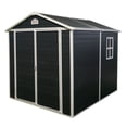 thumbnail image 3 of Remise de Rangement Extérieure en Résine Noire 6 X 8 Pi - Remise de Cour Durable pour Patio et Rangement d'Outils de Jardin - Conception Mince Résistante aux Intempéries avec Doubles Portes, 3 of 8