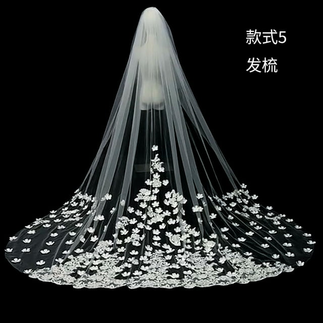 Xiao Hua Velos de novia color blanco marfil con borde de encaje, longitud catedral, velo de novia con peine para mujer, 137,8 x 118 pulgadas, D