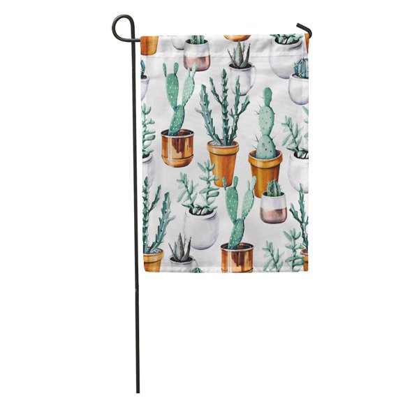 JSDART Green Flower Watercolor Cactus in Pot Tropical Garden Watercolour Succulent Pattern on Pink Drawing Garden Flag Decorative Flag House Banner 12x18 inch