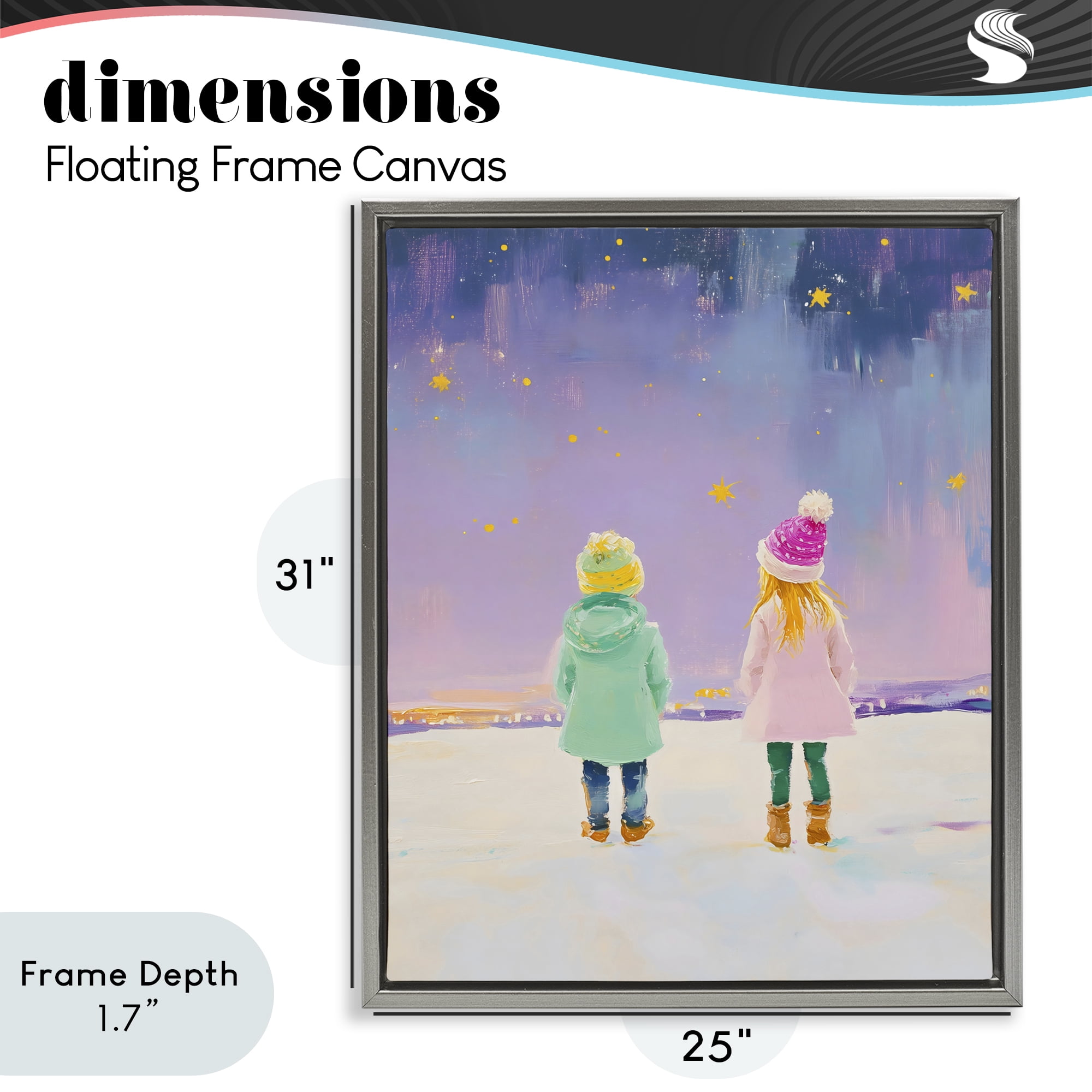 Stupell Industries Children Watching Starry Winter Sky Gray Framed Floater Canvas Wall Art, design by The Prints Vibe