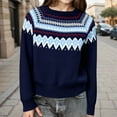 thumbnail image 2 of Sweaters Girls Girls Fair Isle Knit Sweaters Casual Knit Pullover Round Neck Printed Top Baby Sweater Dark Blue 4 Years, 2 of 7