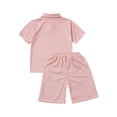 thumbnail image 4 of YiZYiF Kids Boys Two-Piece Outfit & Set Casual Solid Turn-Down Collar T-shirt with Shorts Daily Wear Pink 13-14, 4 of 7