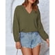 thumbnail image 2 of Blusa BTFBM Boho para mujer, cuello en V, gasa, manga larga, color verde militar, 2 of 9