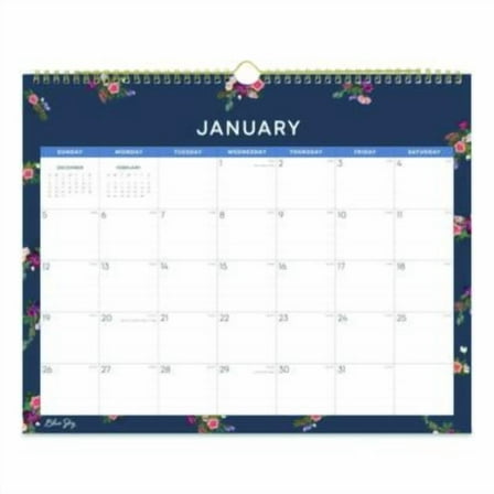 15 in. x 12 in. 12-Month (Jan to Dec): 2026 Ashlyn Monthly Wall Calendar - Floral Artwork, White/Blue/Pink Sheets