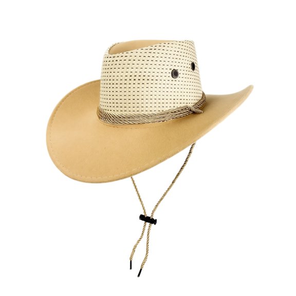 Unisex Adult Leather Western Cowboy Hat Small Brim Letter Detail Adjustable Chin Strap Cap for Country Festivals and Themed Events and Outdoor Parties Beige One Size