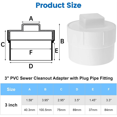thumbnail image 4 of Adaptateur de Nettoyage d'Égout en PVC de 3 Pouces avec Raccord de Tuyau, Capuchon de Nettoyage d'Égout en PVC pour Jardin Extérieur, Égout RVs, 4 of 7
