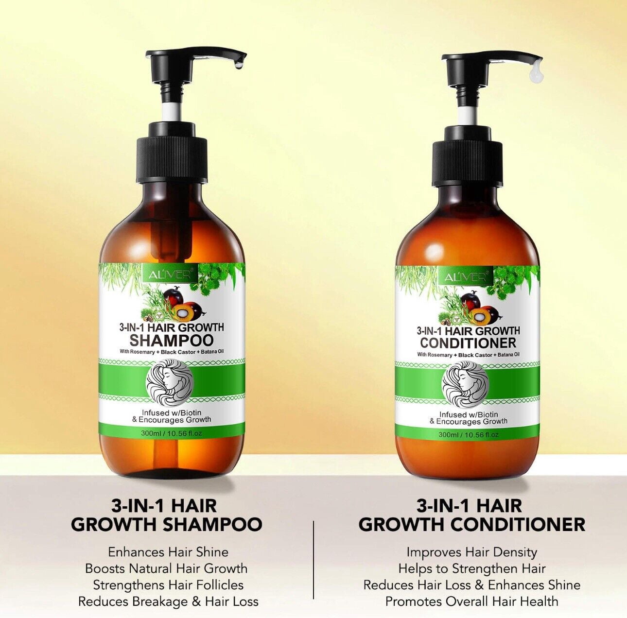 3in1 Hair Growth Shampoo/Conditioner set with Biotin ,Jamaican Black Castor Oil + Rosemary Oil + Batana oil (Shampoo and Conditioner) All Natural Ingredient
