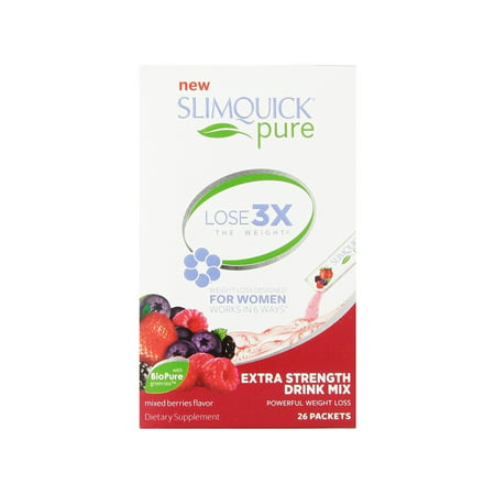 Slimquick Pure Extra Strength Drink Mix Packets Mixed Berries Flavor - 26