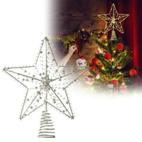Xmas Tree Topper Star with Warm White LED Lights, Battery-Powered 10 Inch Glittered 3D Christmas Tree Star Topper for Holiday Decorations, Home Party Christmas Decor