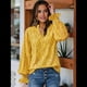 thumbnail image 5 of Blusa de Estilo Bohemio con Cuello en V y Mangas Largas, Estilo Floral, Informal, Holgada, de Verano, con Mangas Abullonadas para Mujer. Amarillo M, 5 of 6