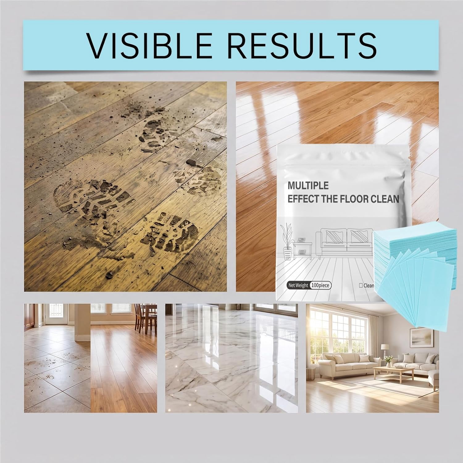 Multiple Effect The Floor Clean, 100 Piece Floor Cleaning Tablets Multi-Surface Cleaner, Multi-Effect Floors Cleaning Tablets, For Hardwood Laminate,Tile Walls Bathrooms & Kitchen ,Offices (300)