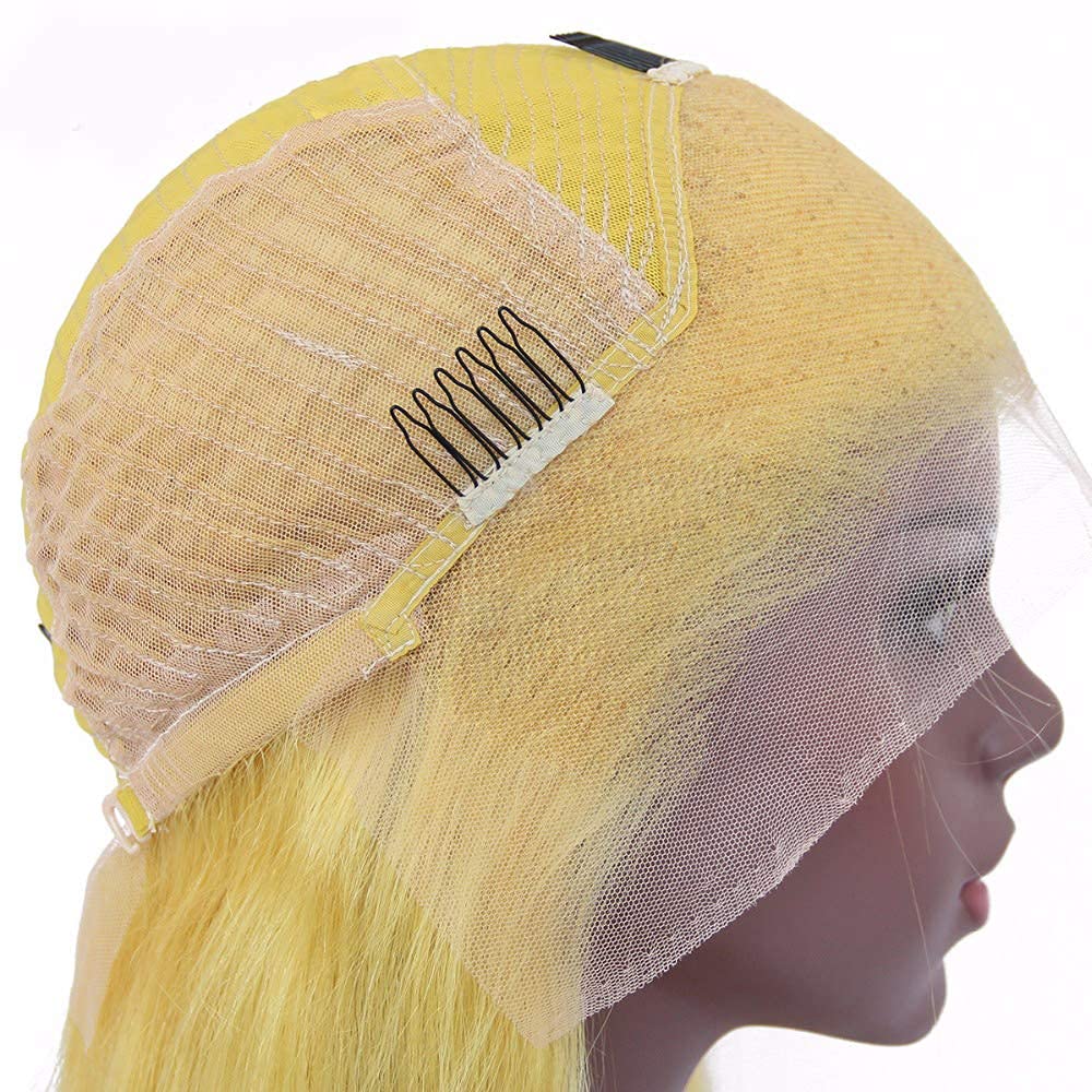 Colored Wigs Yellow Bob Wigs Lace Frontal Wigs Human Hair 13x4 Lace Front Wigs Brazilian Virgin Hair Short Straight Bob Wigs for Women Cosplay Wigs