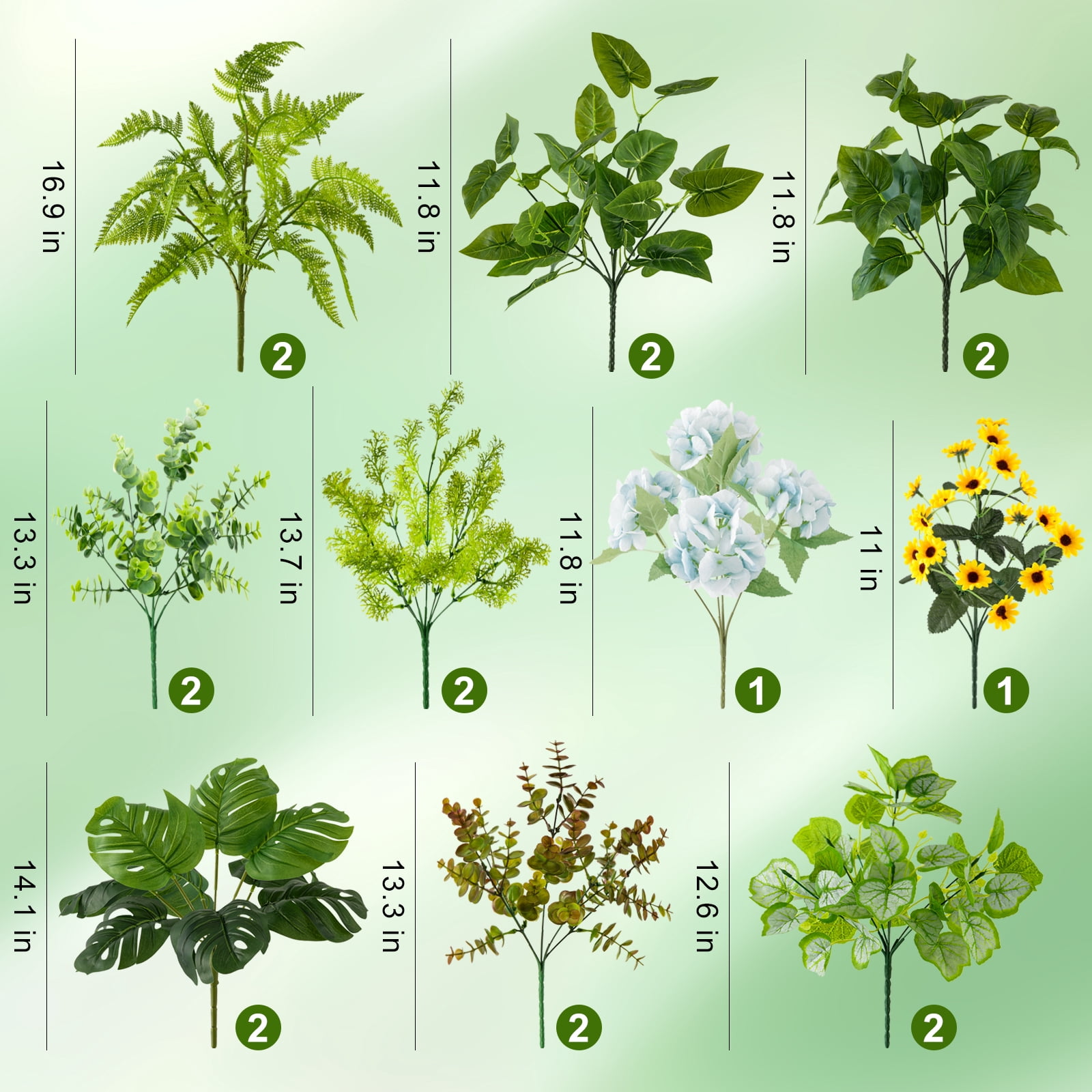 17 Bundles Outdoor Artificial Plants UV Resistant Fake Greenery Stems Faux Shrubs Plastic Plant for Outdoor Planter Porch Patio Garden Window Box Home Decor