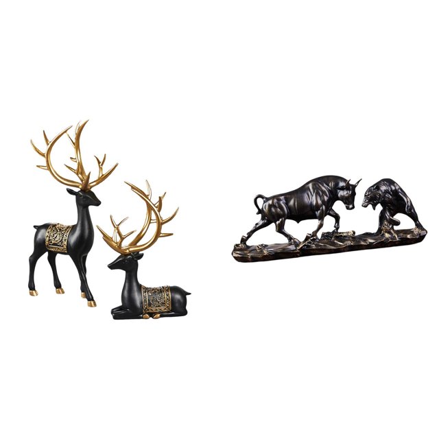 Estatua De Resina De Reno, Alce Y Figura De Toro, Oso, Vaca Y Ganado, Colección De Esculturas De Animales Chinos Modernos Para Mesa, Escritorio, Mueble, Inauguración De La Casa, Boda,