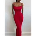 thumbnail image 2 of Red Solid Square Neckline Spaghetti Strap Bodycon Maxi Dress For Women, 2 of 4