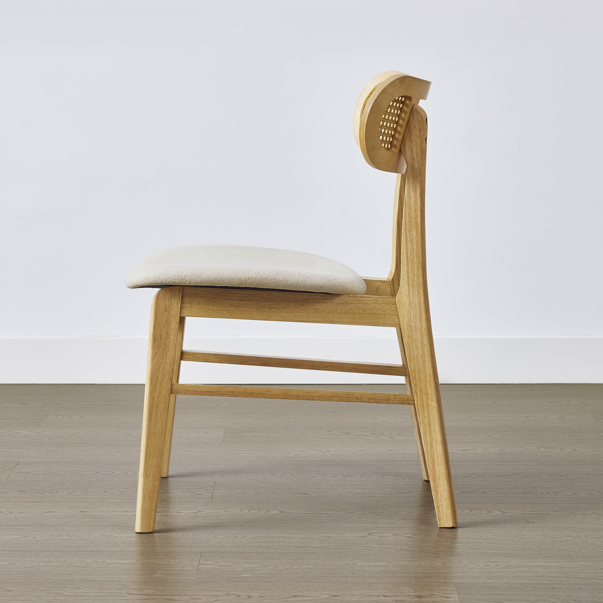 Spruce & Spring Rattan-Back Upholstered Dining Chair with Wooden Frame Set of 2, Natural