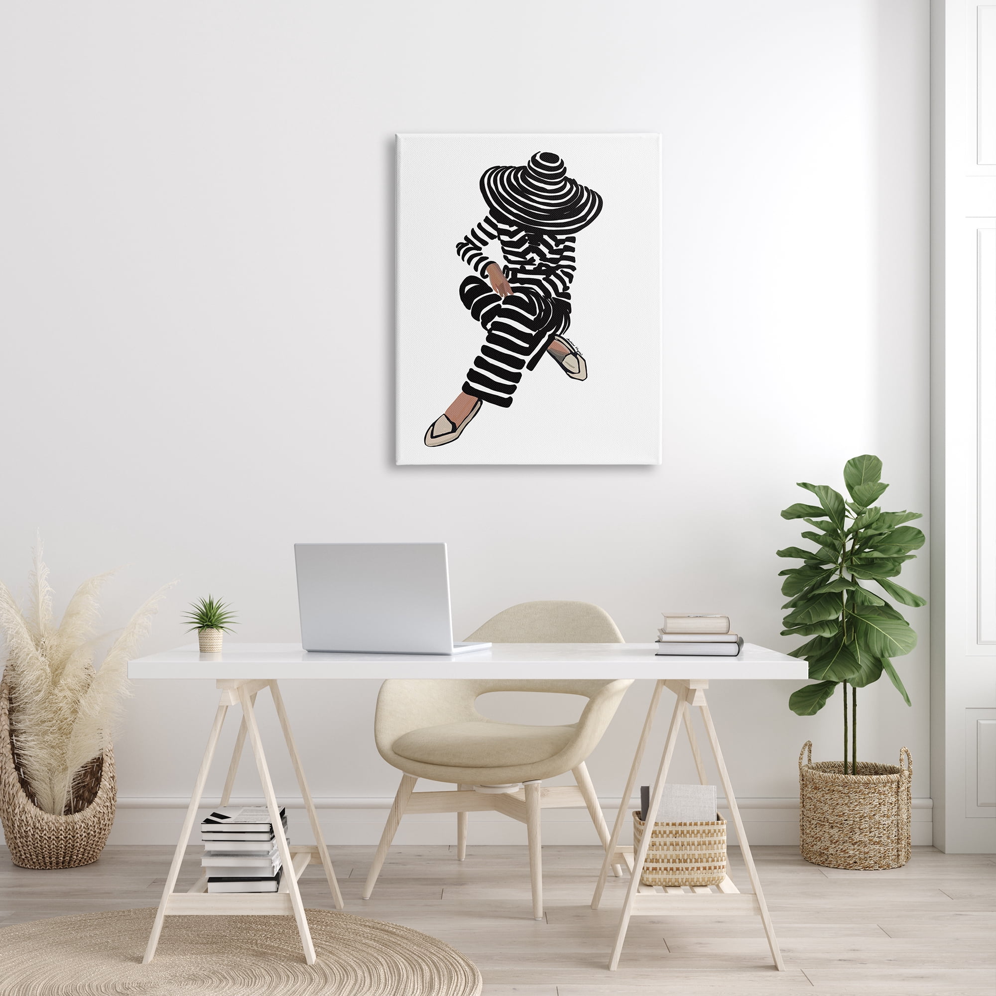 Stupell Industries Stripes Pattern Woman Sitting Fashion Portrait Graphic Art Gallery Wrapped Canvas Print Wall Art, Design by Amelia Noyes