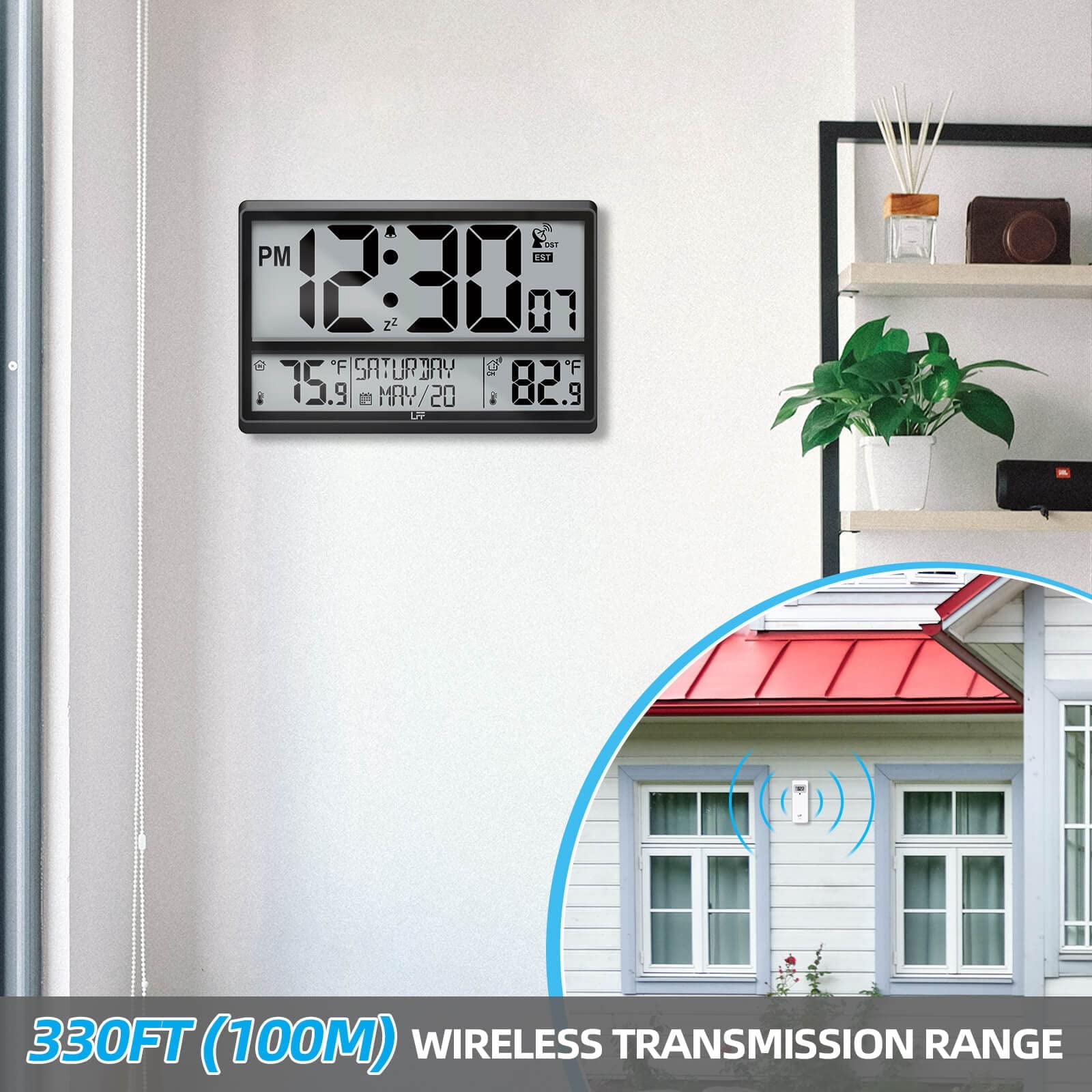 LFF Atomic 14.20" Digital Outdoor Wall Clock, Battery Operated