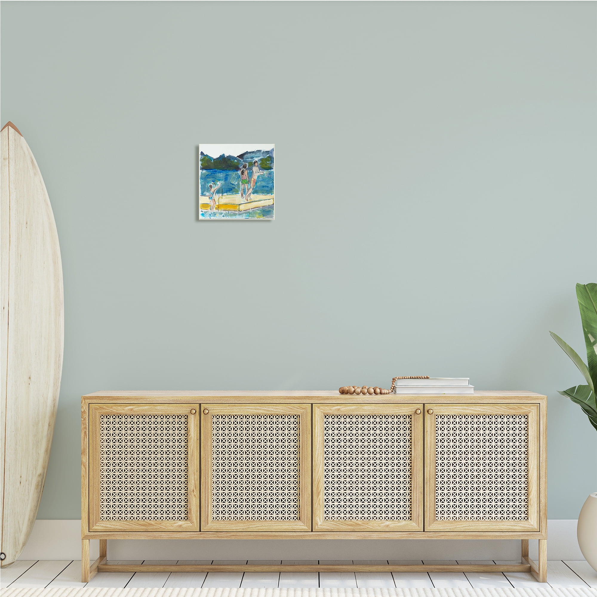 Stupell Indtries Kids on Swimming Dock Abstract Contemporary Lake Scene,12 x 12,Design by Snne Marie