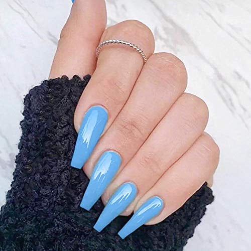 Poliphili pcs Glossy Pure Color Super Long Press On Removable Wear Fake Nails Ballerina Coffin Extra Long Art Manicure Full Cover Acrylic False Nails Tips For Girls And Women Blue Walmart Com