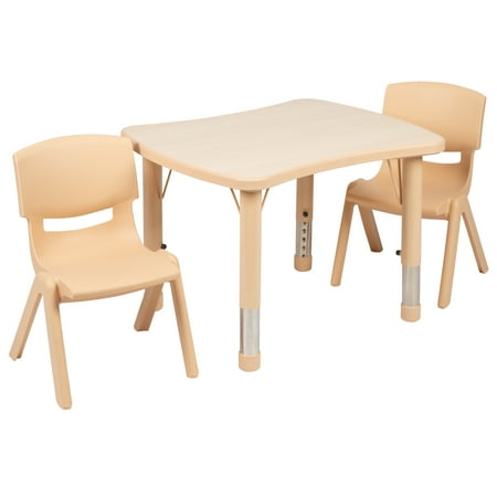 UPC: 0889142529835 | Flash Furniture Emmy 21.875 W x 26.625 L Rectangular Natural Plastic Height Adjustable Activity Table Set with 2 Chairs