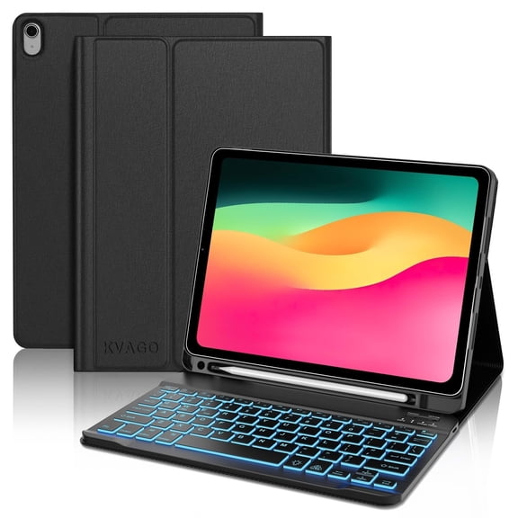 MATN IPad 10th Generation Case with Keyboard 10.9 inch 2022 - Bluetooth Keyboard, 7 Color Backlit, Detachable Wireless, Built-in Pencil Holder - Smart Folio Case in Black