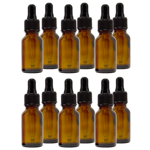 Amber Glass Bottle - 15 ml (1/2 fl oz) w/ Glass Dropper - Pack of 12