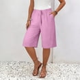 thumbnail image 7 of Women Lightweigh Shorts Drawstring Pull-on Wide Leg Straight Casual Short Pants Bermuda Shorts For Women Knee Length Wide Leg Summer Short Summer Beach Vacation Outfit Pink XL, 7 of 7
