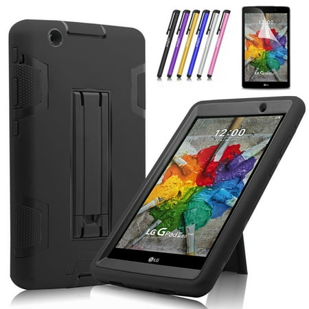Protective Film For Tablets Mignova Heavy Duty rugged impact Hybrid Case with Build In Kickstand Protective Case For LG G Pad X 8.0 / LG GPad III 3 8.0 Inch Tablet + Screen Protector Film and stylus pen (Black / Black) ()