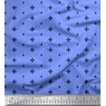 thumbnail image 1 of Soimoi Blue polyester Crepe Fabric Geometric Plus Sign & Jamdani Print Sewing Fabric Yard 52 Inch Wide, 1 of 2