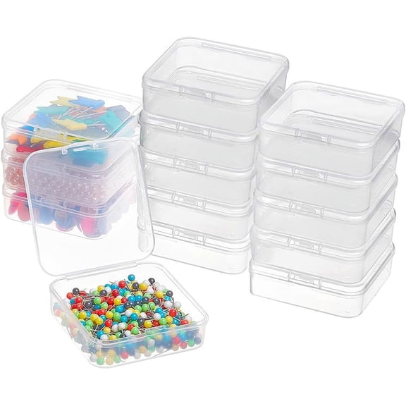 18 Pack 2.5x2.5x0.78" Square Mini Clear Plastic Bead Containers Jewelry Organizers with lid for ItemsEarplugsTiny BeadJewerlry Findings Clear DIY