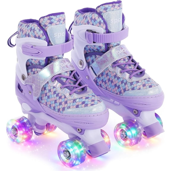 Kids Roller Skates Adjustable Adjustable Flashing Wheel ABEC Bearing Triple Protection for Outdoor Indoor Adjustable Roller Skates Kids Purple,S