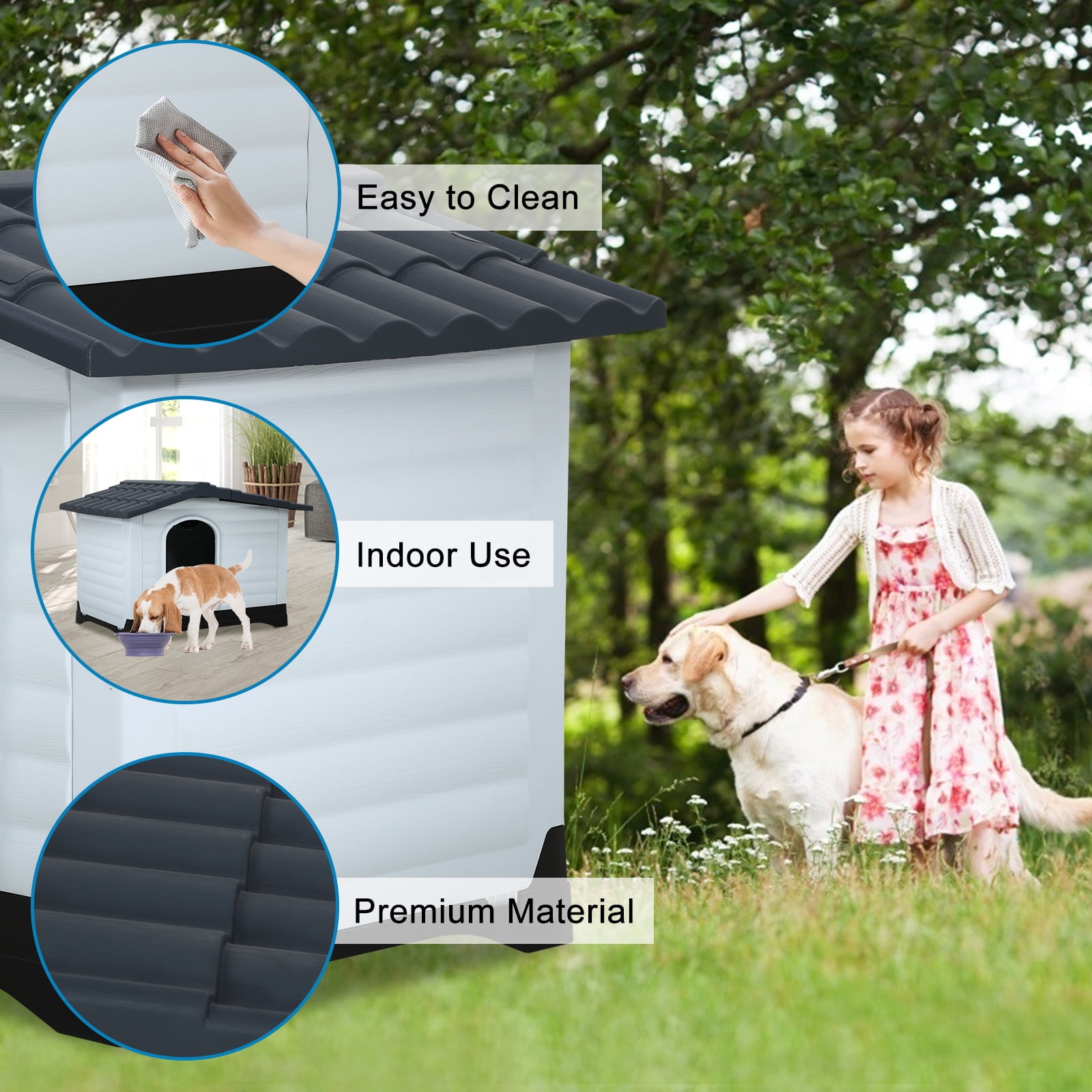 CL.HPAHKL Dog Houses, Outdoor Dog House Weatherproof Ventilate Waterproof Doghouse Puppy Shelter with Elevated Floor and Air Vents Insulated Dog House (21.2" L x 31.6" W x 25.1" H, Black)