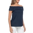 thumbnail image 4 of HDE Women's Off Shoulder Top Convertible Ruffle Blouse Tops Navy Blue - M, 4 of 7
