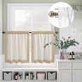 thumbnail image 2 of Farmhouse Vintage Pastoral Style Burlap Texture Curtain Tier and Valance Set 3 Piece, Retro Linen 3-inch Rod Pocket Window Tier Curtains Valance for Kitchen Living Room, 2 of 9