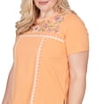 thumbnail image 4 of Alfred Dunner Womens Petite Embroidered Floral Neck Short Sleeve Tee, 4 of 4