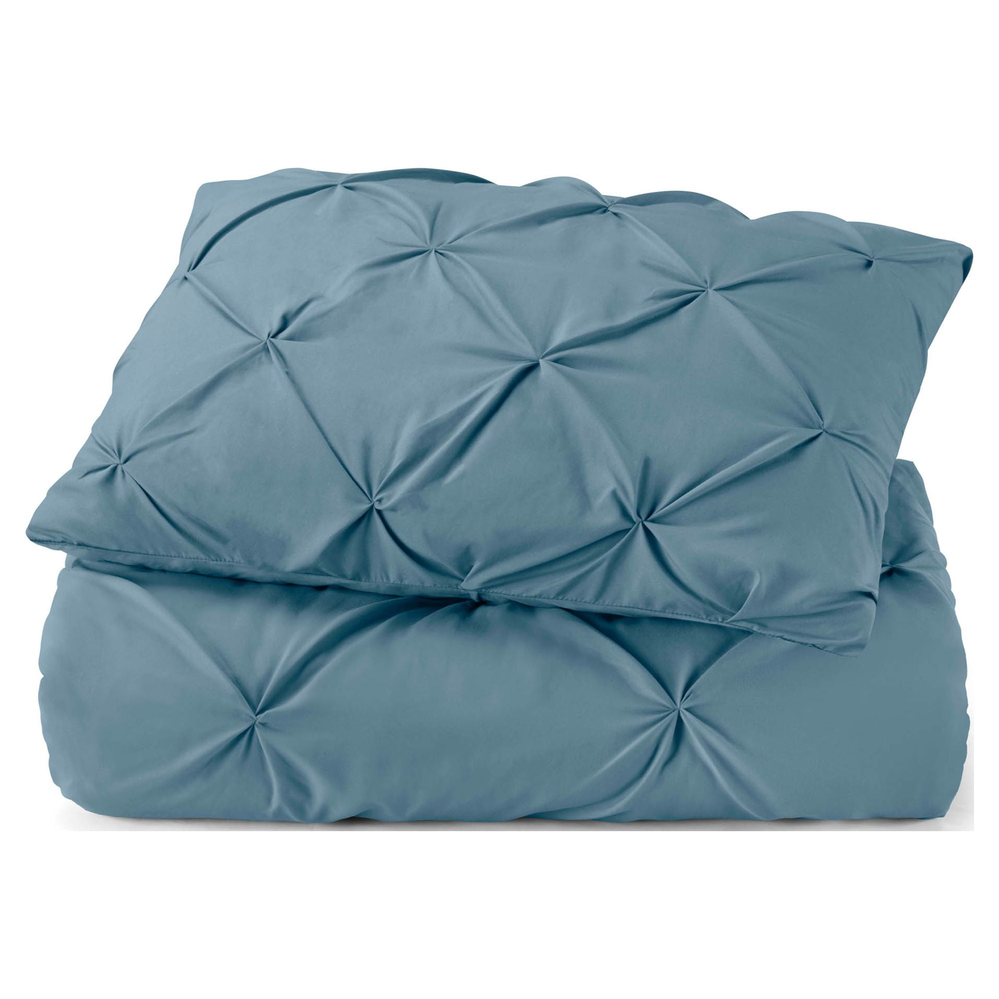 Nestl 2 Piece Pinch Pleated Pintuck Duvet Cover Set with Shams, Soft Microfiber,Button Closure Bedding Set, Twin - Blue Heaven
