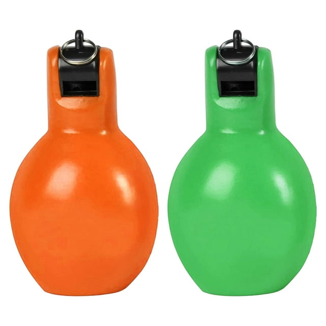 2 silbatos para apretar con la mano, silbato deportivo, silbato de mano para entrenador, silbato para entrenadores, para senderismo, caminar, interior verde y naranja