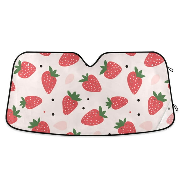 Cartoon Strawberry Car Windshield Sun Shade Foldable Car Front Window Visor Heat and UV Protection 53x23.5