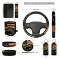 thumbnail image 4 of XYZCANDO American Flag Bear Seat Belt Cover Car Seat Cover Keychain Lipstick Cover Car Trash Can Steering Wheel Cover Center Mirror Cover Coasters Personalized Easy Installation Suitable for Men, 4 of 5