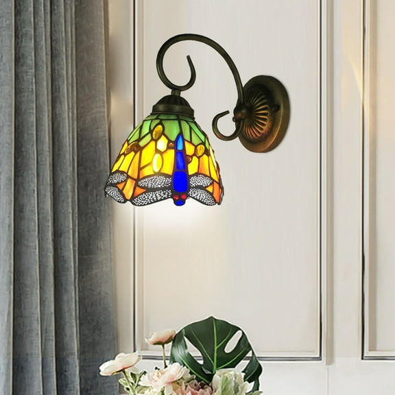 Tiffany Style Wall Light Wall Lamp Fixture Stained Glass Dragonfly Wall Sconce