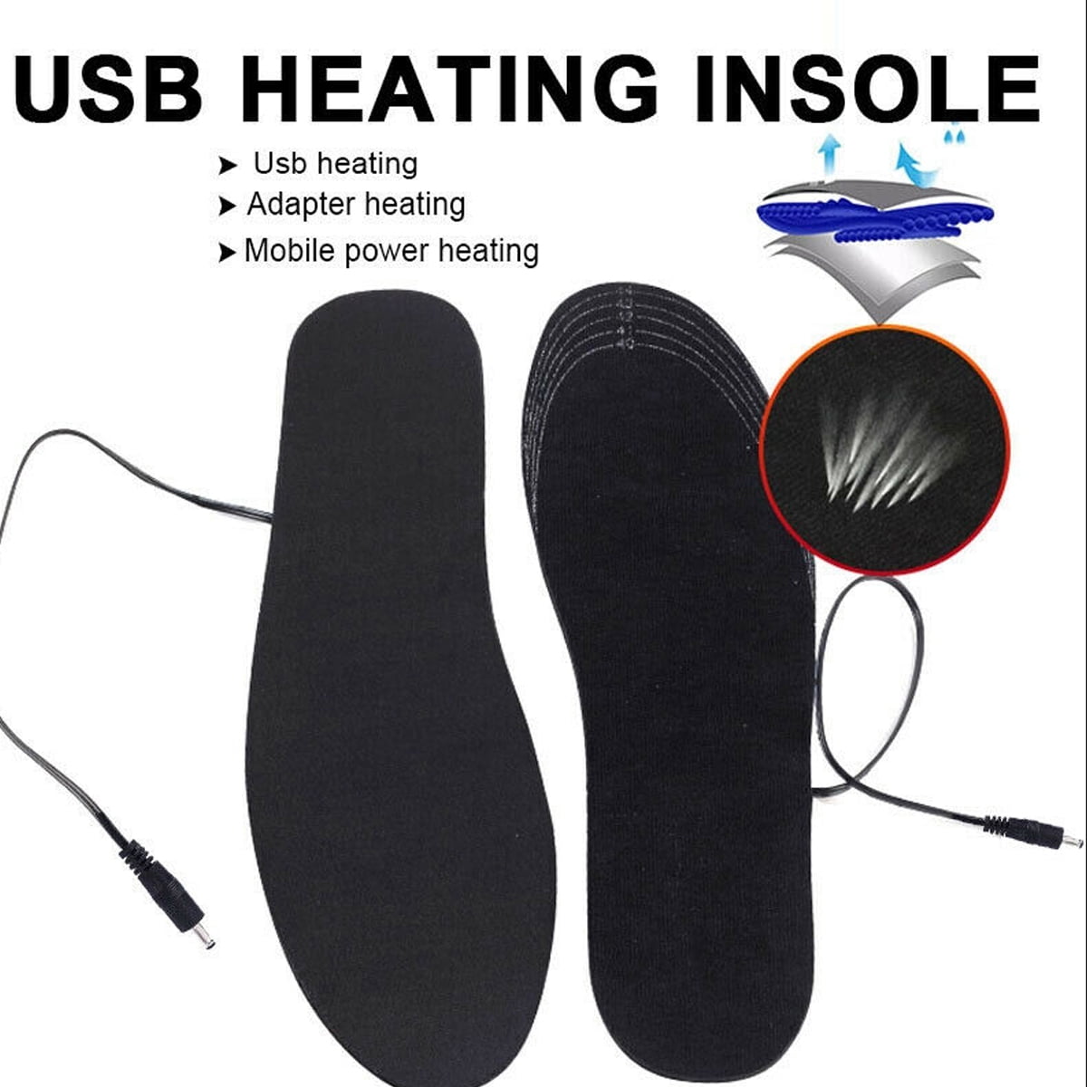 40-50℃ USB Electric Heated Shoe Insoles Warm Sock Feet Heater Winter Shoe Pad 